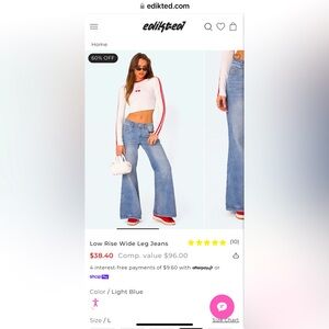 Edikted Low Rise Wide Leg Jeans - Size Large